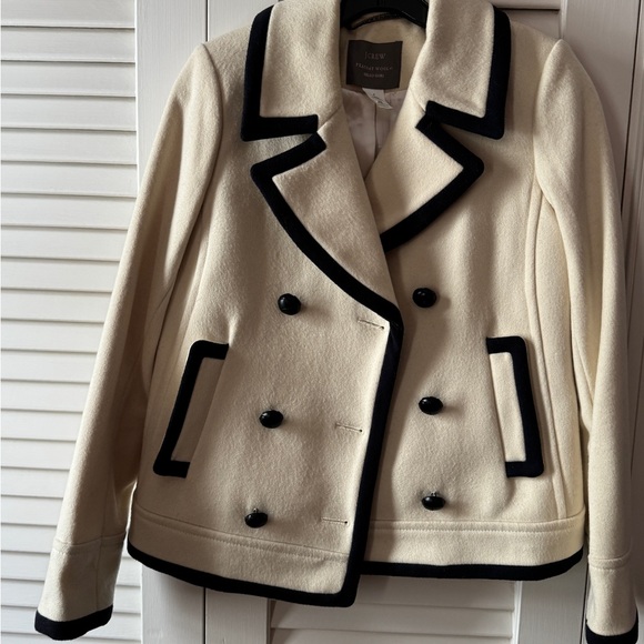 J. Crew Ivory Pea Coat with Navy Accents - Picture 8 of 8